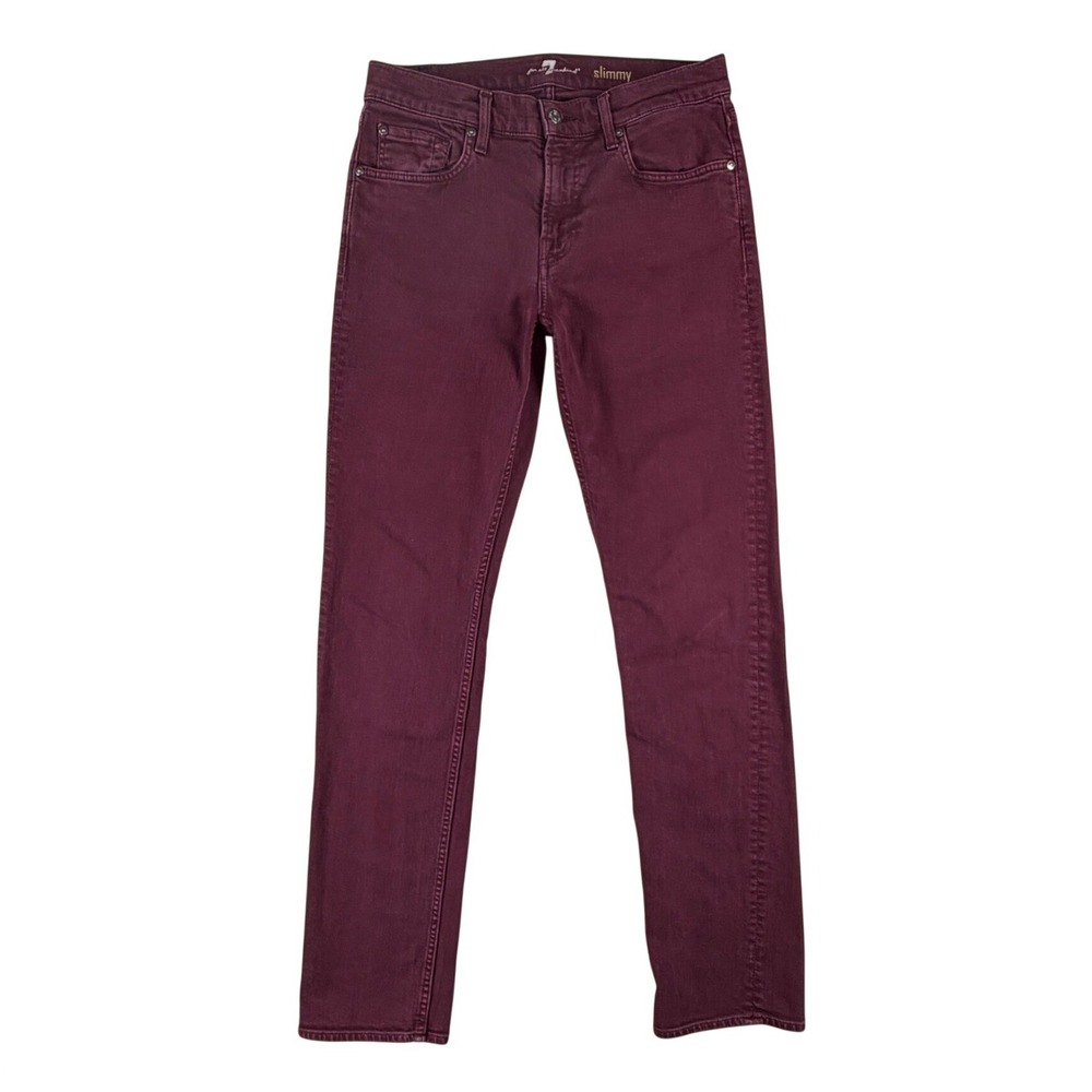 7 For All Mankind Slimmy Slim Fit Jeans Mens 31x32 Burgundy Maroon Stretch Denim